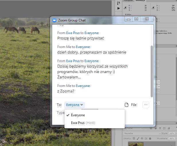 Zoom - chat do wybranej osoby