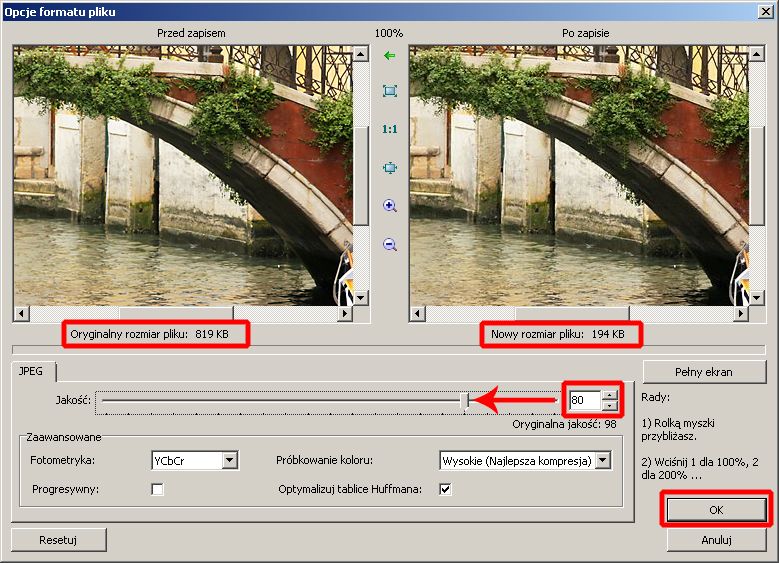 Jak zapisać zdjęcie do internetu