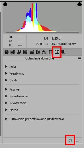 ustawienia domyślne Camera Raw 12.2