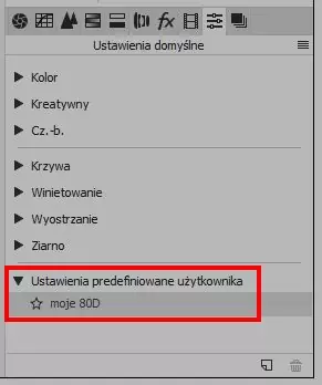ustawienia domyślne Camera Raw 12.2