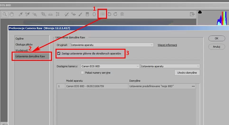 ustawienia domyślne Camera Raw 12.2