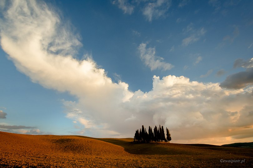 cyprysy i chmury, Toskania, poradnik kompozycji