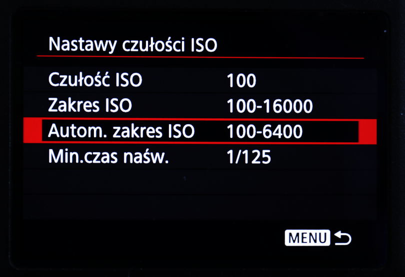 Automatyczny zakres ISO, regulacja czułości matrycy