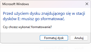 Okno z pytaniem o dysk RAW, StrongRecovery, program do odzyskiwania zdjęć z karty pamięci