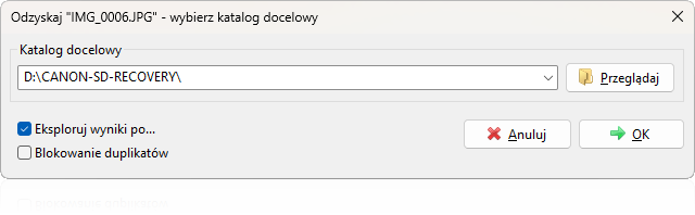 strongrecovery wybor katalogu docelowego zapisu, instrukcja krok po kroku