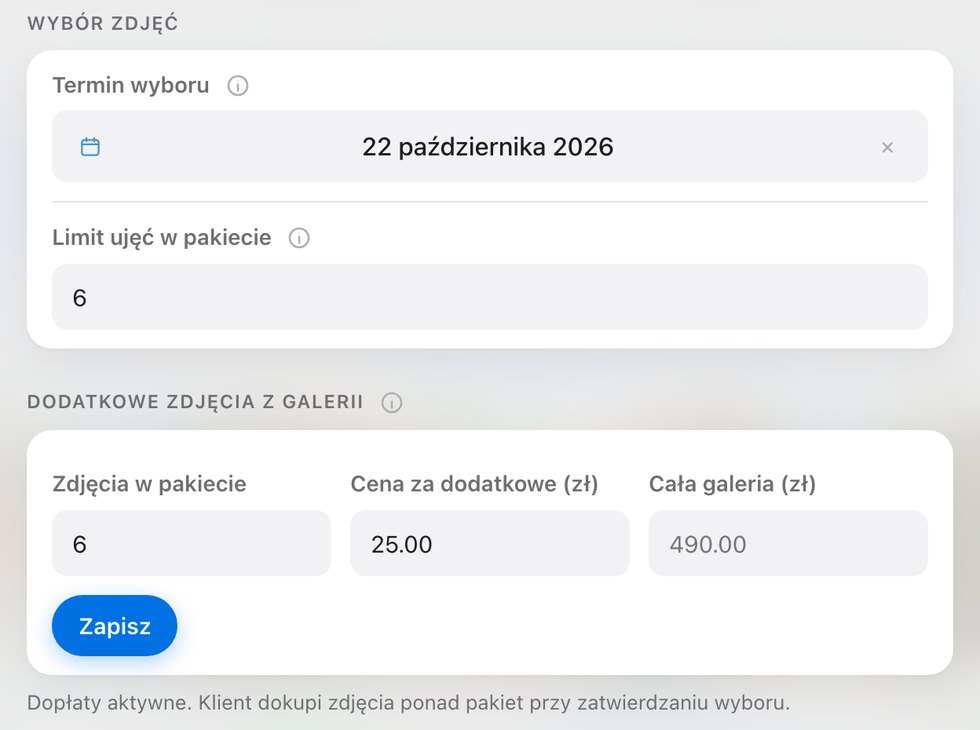 Wybór zdjęć przez klienta w galerii online, Picvelo